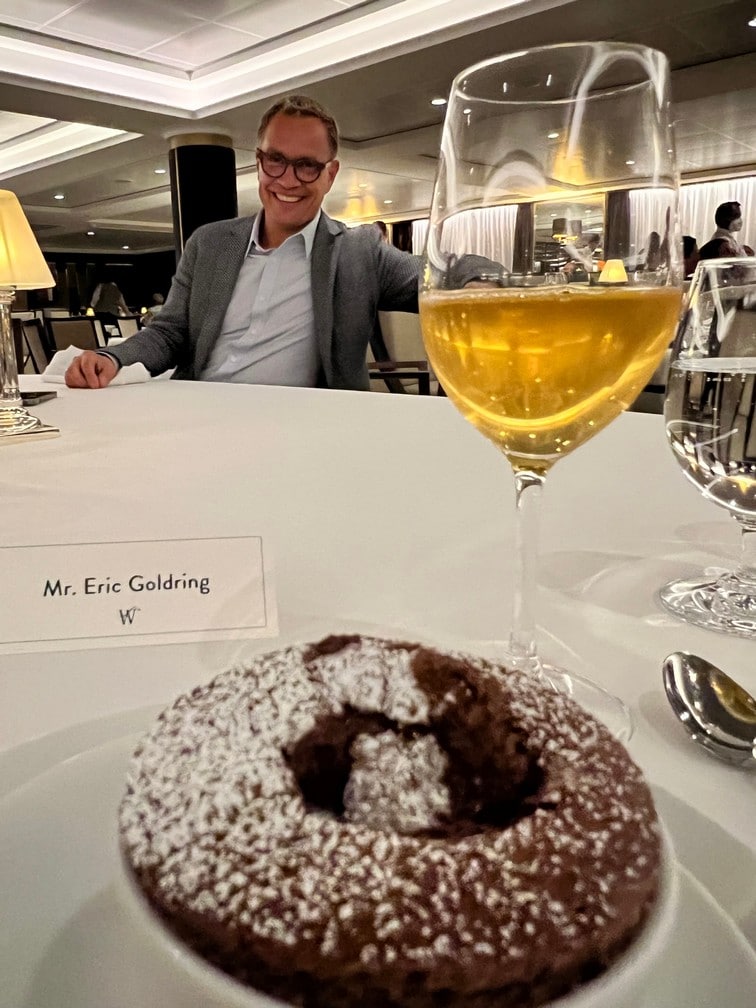 Windstar's President, Chris Prelog, a Chocolate Souffle, and a Glass of Sauterne - All Delightful!