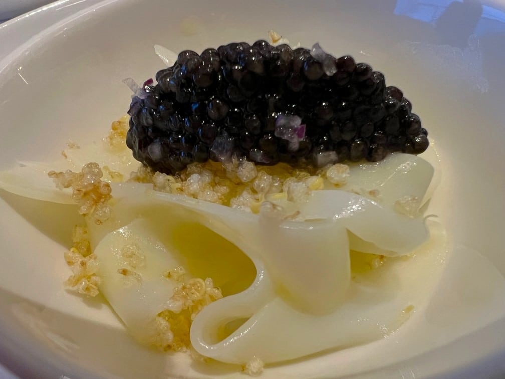 Explora Journeys' Anthology Cuttlefish Tagliatelle with Calvisius Oscietra Caviar - Photo by Goldring Travel