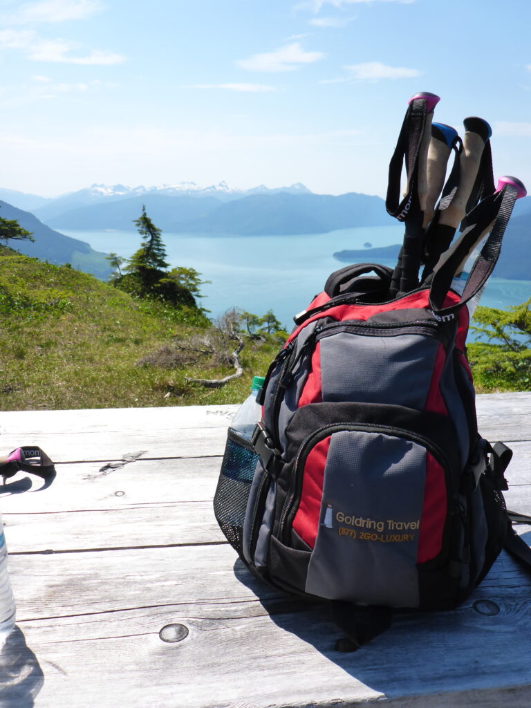 Enjoying the views after a hike to the top of Wrangell, Alaska