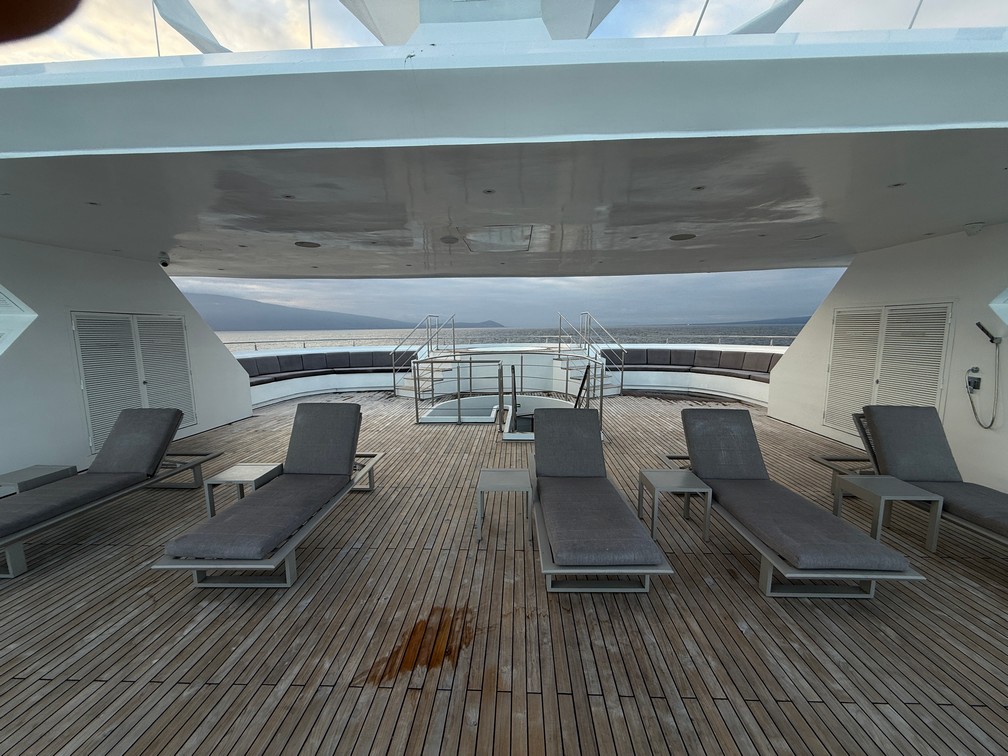 MY Hermes Deck 4 is dedicated to a hot tub overlooking the bow and loungers overlooking the stern