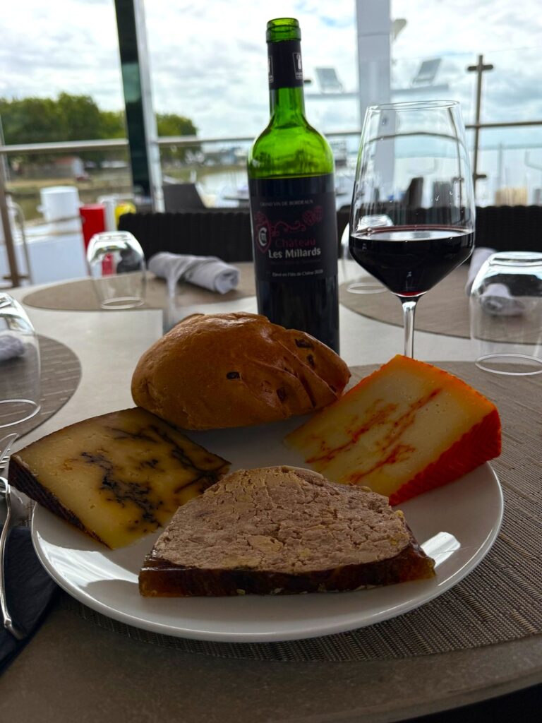 Local French artisan cheese, foie gras pate, bread and wine