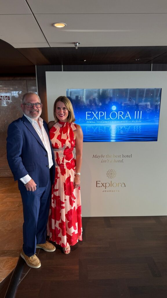 Eric Goldring with Aimee Price, Explora Journeys Vice President of Field Sales, North America